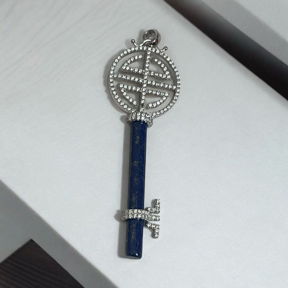 Necklace Pendant Key with Blue Lapis Lazuli Silver 925 With White Crystals *SEE
